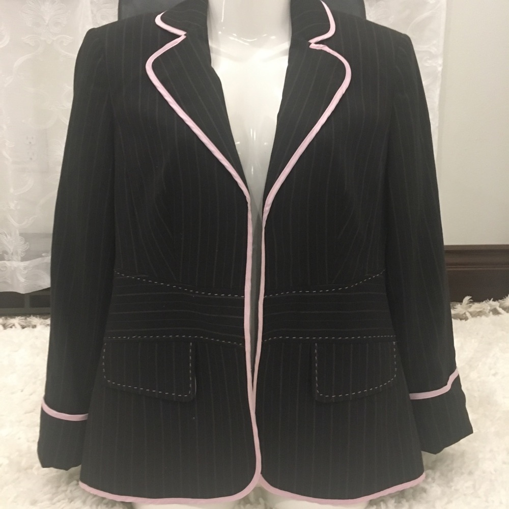 Black pink pinstripe open blazer suit sz4